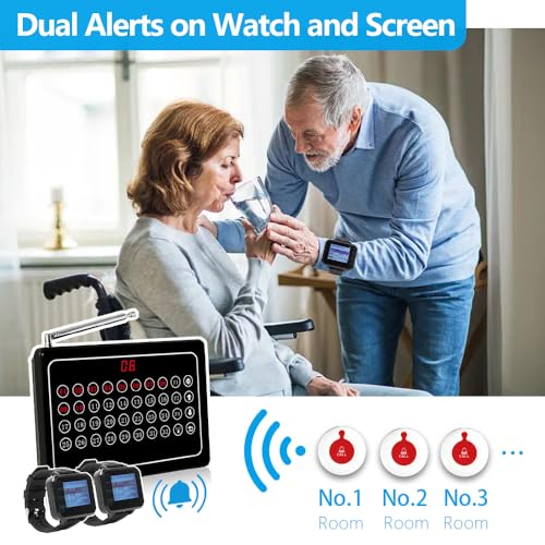 Caregiver Pager Wireless Call Button für Pflegepersonal - Wireless Call System bringen 10 Handsender 1 Zusatzempfänger 2 Uhr Empfangsanzeige