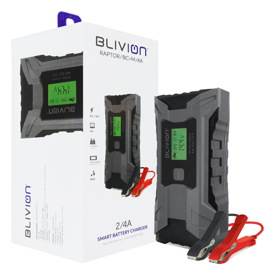 BLIVION Carica Batteria per Auto 6V/2A 12V 2A/4A | Caricabatterie Intelligente 7 Stadi | Tutte le Batterie Piombo Acido, Display LCD, IP65