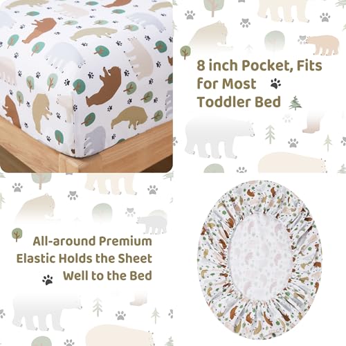 Image of lasoftan Toddler Bedding Set, Toddler Bed Comforter Sets for Girls, Toddler Bed Set, Forest Bear Printed