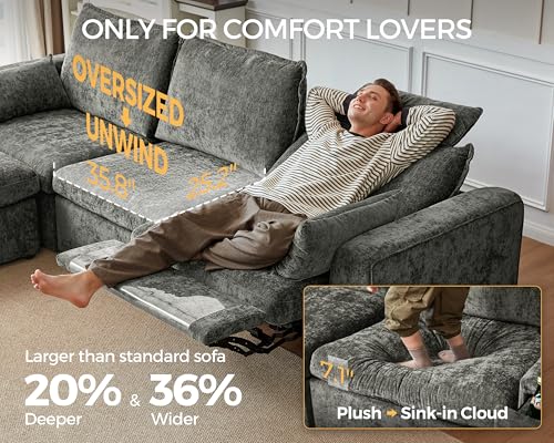 Image of Oversized Modular Sectional Sofa Grey