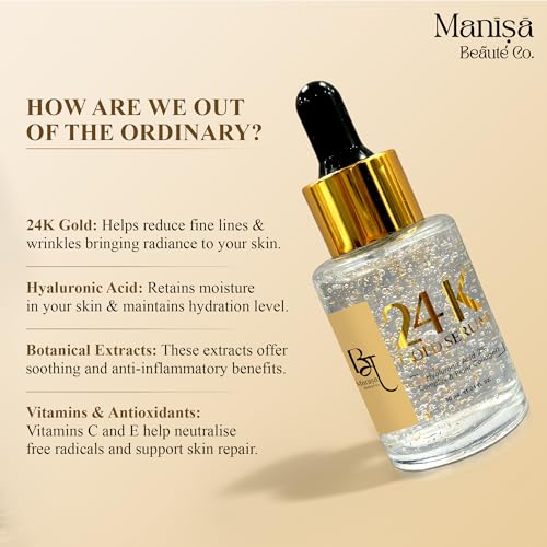 Manisa Beaute 24K Gold Face Serum With 2% Hyaluronic Acid Face Serum For intense Hydration, Glowing Skin | Specially for Dry Skin both for Men &... - Image 6