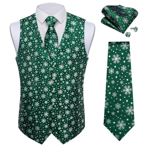 DiBanGu Mens Silk Christmas Vest and Tie Set Holiday Festive Suit Waistcoat for Party Vacation Xmas Tuxedo Dress Vest - Main Image
