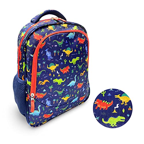 Image of Dinosaur Backpack for Kids Toddlers Boys, Cute 13” Daycare Pre-School Kindergarten Elementary School Boy Backpacks, Water Bottle Pocket Holder, Insulated Padded Bags, Toddler Travel Bag, Blue Dino