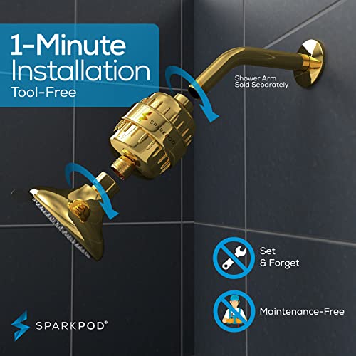 Luxury Filtered Shower Head Set 23 Stage Shower Filter - Removes Chlorine And Heavy Metals - Multi-Spray Settings Showerhead Filter By Sparkpod (Egyptian Gold) #TOP4