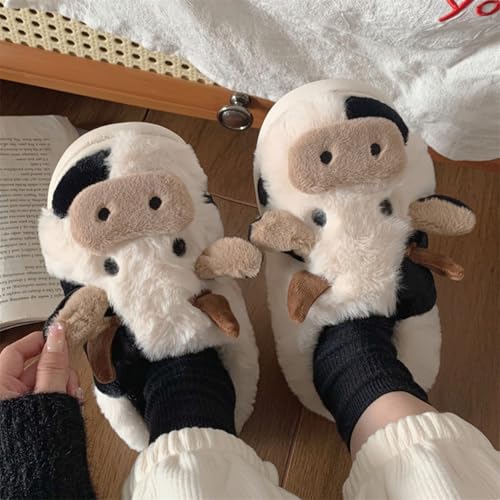 Cow Slippers for Women Men, Fluffy Cute Memory Foam Lightweight House Shoes Cozy Cartoon Slippers with Polar Fleece Lining Funny Furry Kawaii Bedroom Indoor and Outdoor 5