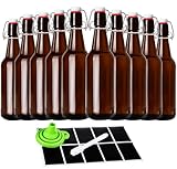 TienChoo 16.5oz Amber Beer Bottles with Flip Caps Set of 10, Swinging Top Glass Brewing Bottles with Airtight Lids for Vanilla Extract, Fermentation Kombucha, Beverage, Water, Kefir, Soda