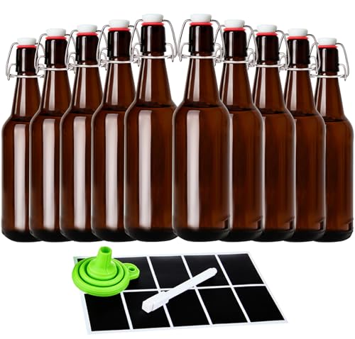 With Flip Caps Set Of 10, Swinging Top Glass Brewing Bottles With Airtight Lids For Vanilla Extract, Fermentation Kombucha, Beverage, Water, Kefir, Soda
