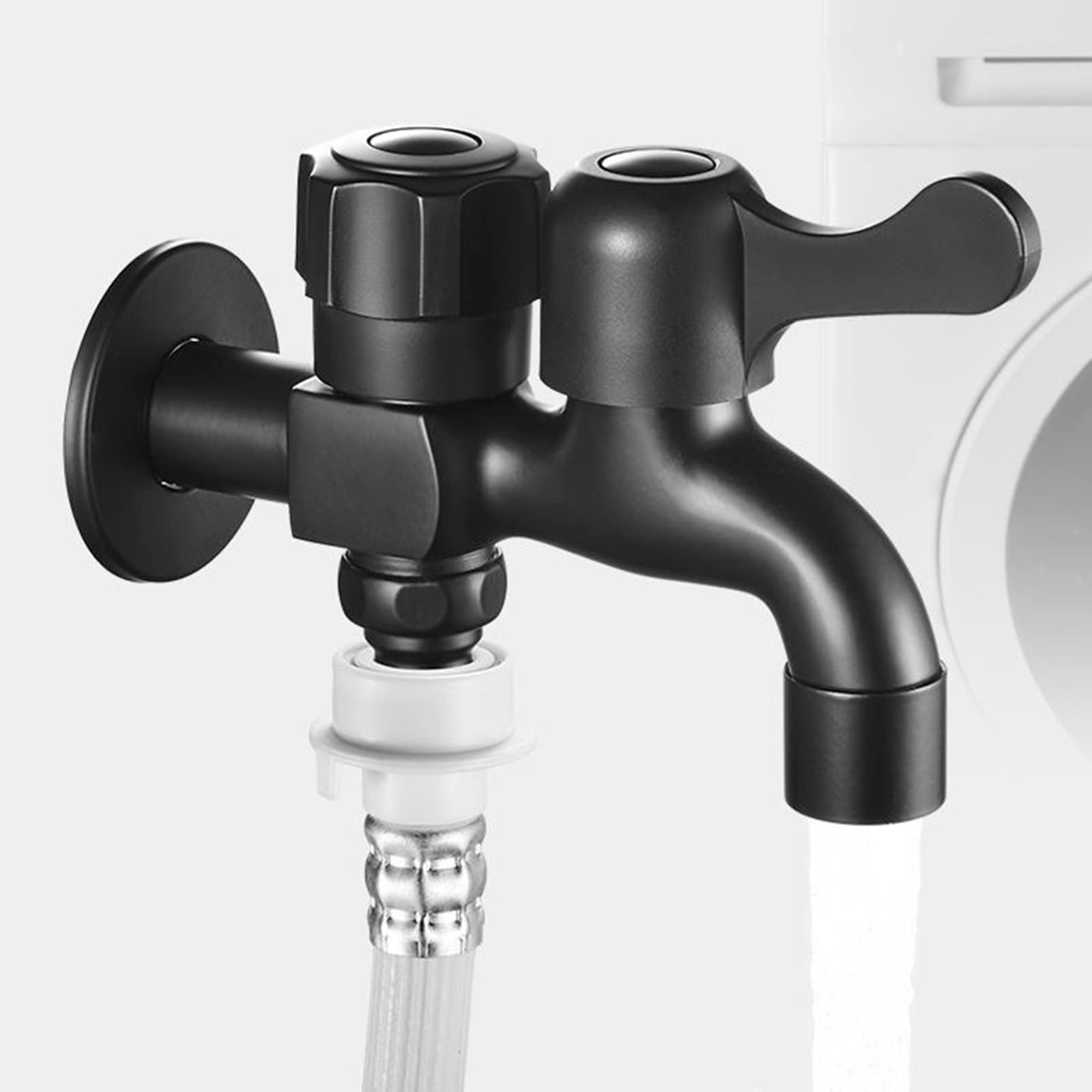 CMBSSTFC Grifo para Lavadora, válvula desviadora Negra de una Entrada y Dos Salidas, grifos de latón Dobles de 1/2 para Exteriores para baño, B(Black B)