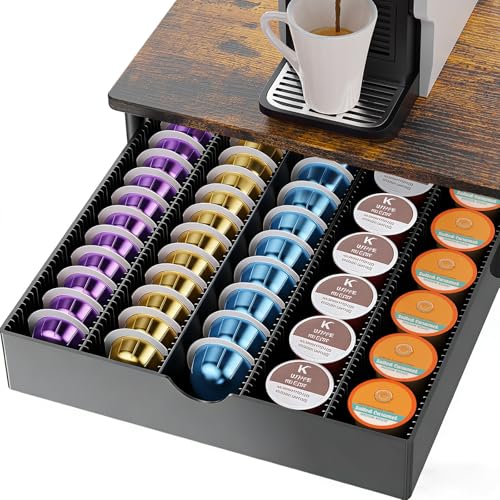 Image of gianotter Wood Vertuo Pod Holder Drawer, Compatible with Nespresso Vertuo Capsules, Compatible with 40 Large or 60 Small Nespresso Capsule Organizer