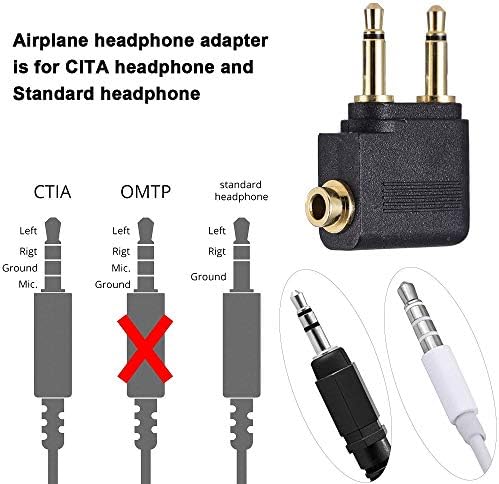 Airplane Headphone / Earphone Socket Adaptor - Gold Plated 3.5mm Mono Jack Plugs to 3.5mm Stereo Jack Socket - Works with Sony, Bose, Beats, Apple, JVC, Sennheiser, Panasonic, Betron etc