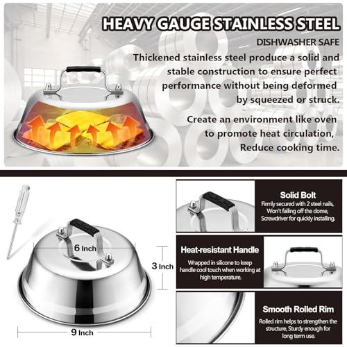 Griddle Accessories Smash Burger Kit (5Pcs), Joyfair Grill Spatula with 9in Melting Dome & Bacon Press Set, Stainless Steel Turner, Basting Cover, Cast Iron Press for Outdoor BBQ (ABS Handle)