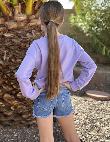 Image of Arshiner Girls Crop Tops Kids Long Sleeve Pullover Sweatshirts Girls Cropped Crewneck Sweatshirt for Teen Girl