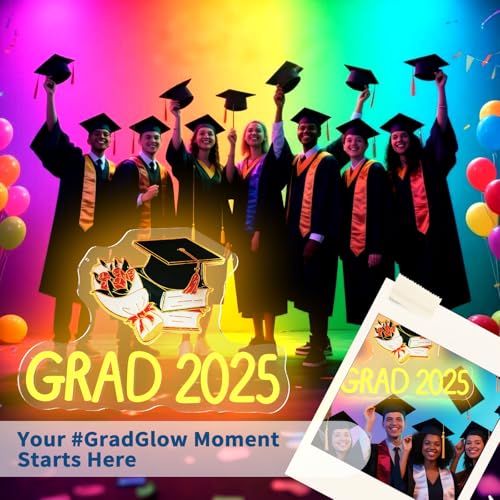 Image of Graduation Neon Light Sign - RGB Color Changing Neon Sign for Class of 2025 | Adjustable Brightness, Lighting Modes & USB Powered | 16.5 inch x 11.4 inch |