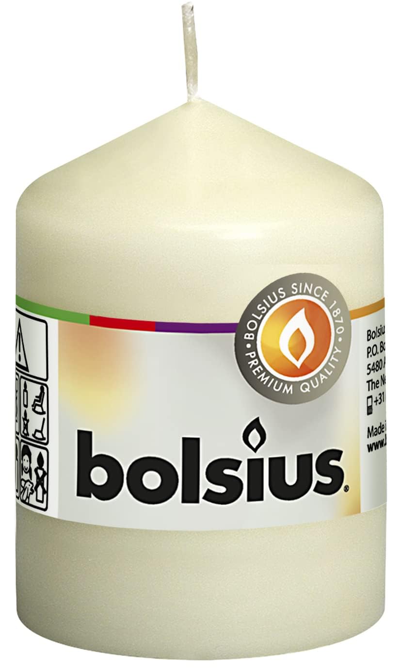 Bolsius Pillar Candle, Ivory, Paraffin Wax, 6x6x8 cm