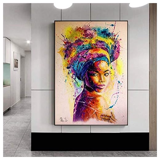 wangjingxi Afrique Femmes Imprimé Affiches Abstraite Fille Portrait Peinture sur Toile Coloré À l'huile Mur Art Peinture pour Salon 50X75Cm