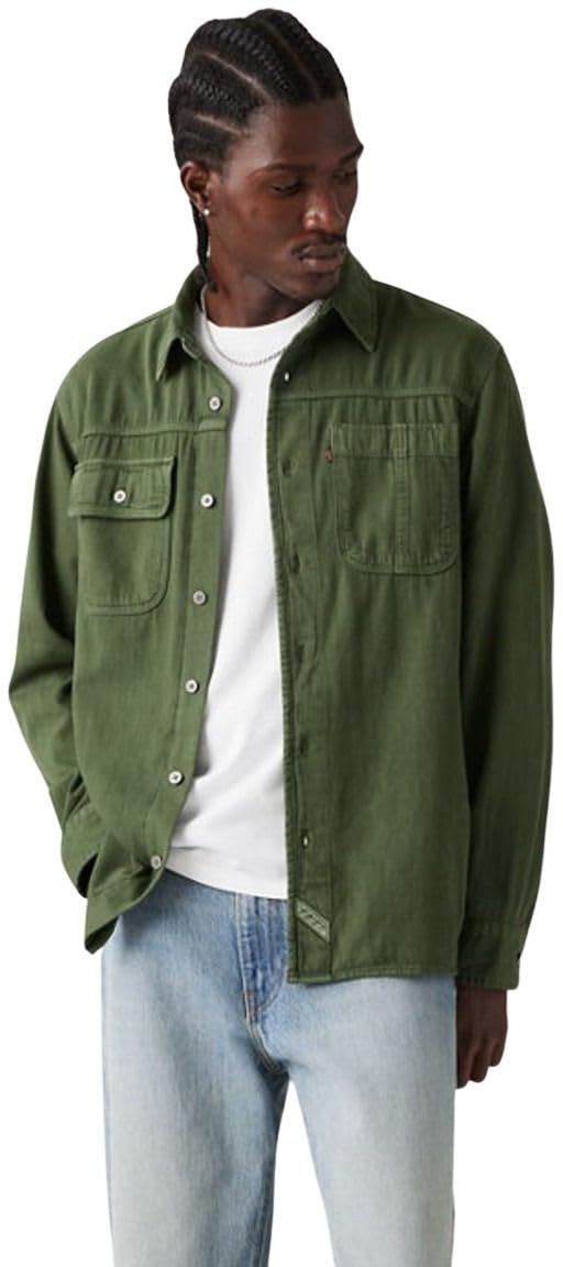 Levi's Men's Erick Kombu Green Gart Dye - Green Shirt Auburn Worker With Pointed Collar, Relaxed Fit, Green (Erick Kombu Green Ga), Xs