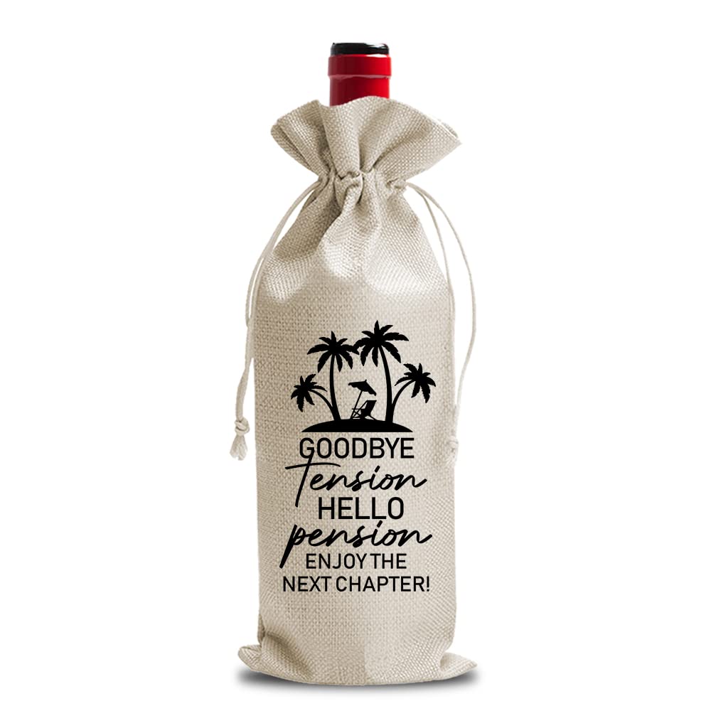 JioJio Chan Funny Retired Quote Retirement Wine Bags Presents, Teacher Gifts, Gift for Women Retirees Coworker Boss, Cotton Linen Drawstring Wine Bags (J483)