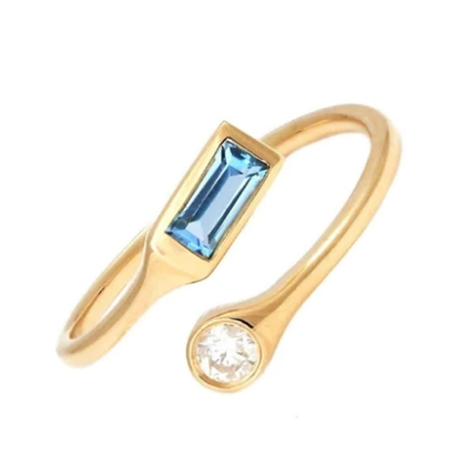 Promise pierścionek dla najlepszej przyjaciółki, pierścionek Promise dla kobiet, vintage, otwarty pierścień, regulowany, z niebieskim szlifem prostokątnym, topaz, żółte złoto