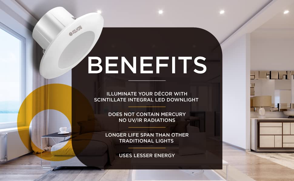 Image of Polycab 5 Watt LED Down Light Scintillate Integral Slim Round Smart Offers Bright Lumination Long Lifespan No Harmful Radiation (Neutral White, 4000K, 2 PCS, Cut Out: 3.14 inches)