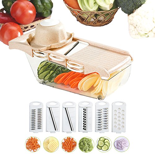 SOEKAVIA  Mandolina de Cocina Profesional 5 en 1, mandolina rebanadora Corte Las Frutas y Las Verduras ? mandolina Verduras Slicer ? Mejor para Zanahoria, Pepino, Queso, cebollas, Tomates