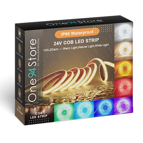 Image of One94Store COB LED Strip Light 5 Meter Flexible Tape Light Flexible Cuttable Waterproof Fall Ceiling Light for Mirror, Ceiling, Kitchen, Room with Adaptor /Driver Warm White(Pack of 1, 120 /Meter)