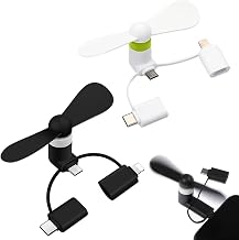Phone Fans, Portable Mini 3 in 1 USB Home Fan for Android/USB Type-C Phones, 2 Pieces(White+Black)