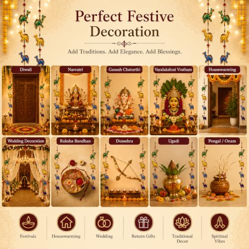 Image of Bindian Toran for Main Door, Decorative Door Thoranam Hanging, Diwali Decoration for Home Entrance, Wall Decor Hanging Ornament, Traditional Festive Welcome Decor for House, Pooja (Camel Pack of 2)