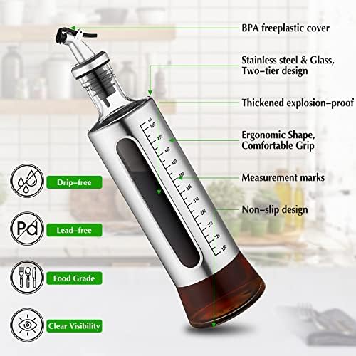 Oil dispenser bottle for kitchen, Olive oil bottles with drizzlers, Vinegar bottles, 500ml 4Pack glass soy sauce bottles with lids+Stainless steel funnel