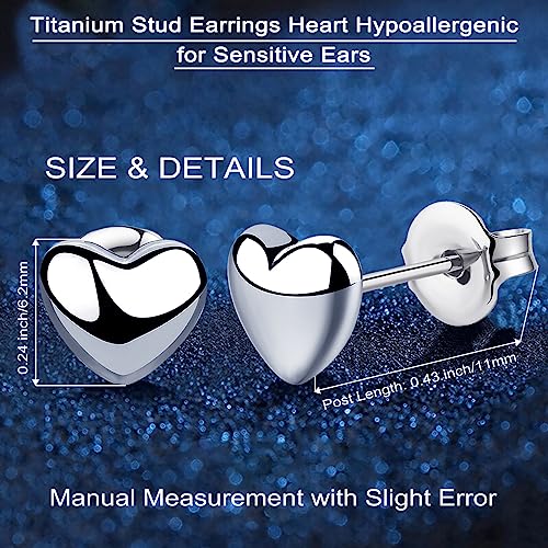 Vgaceti Titanium Earrings Heart Stud Earrings, Hypoallergenic For Sensitive Ears Women Girls Men, Premium High Polished (Large Shiny Grey) #TOP2