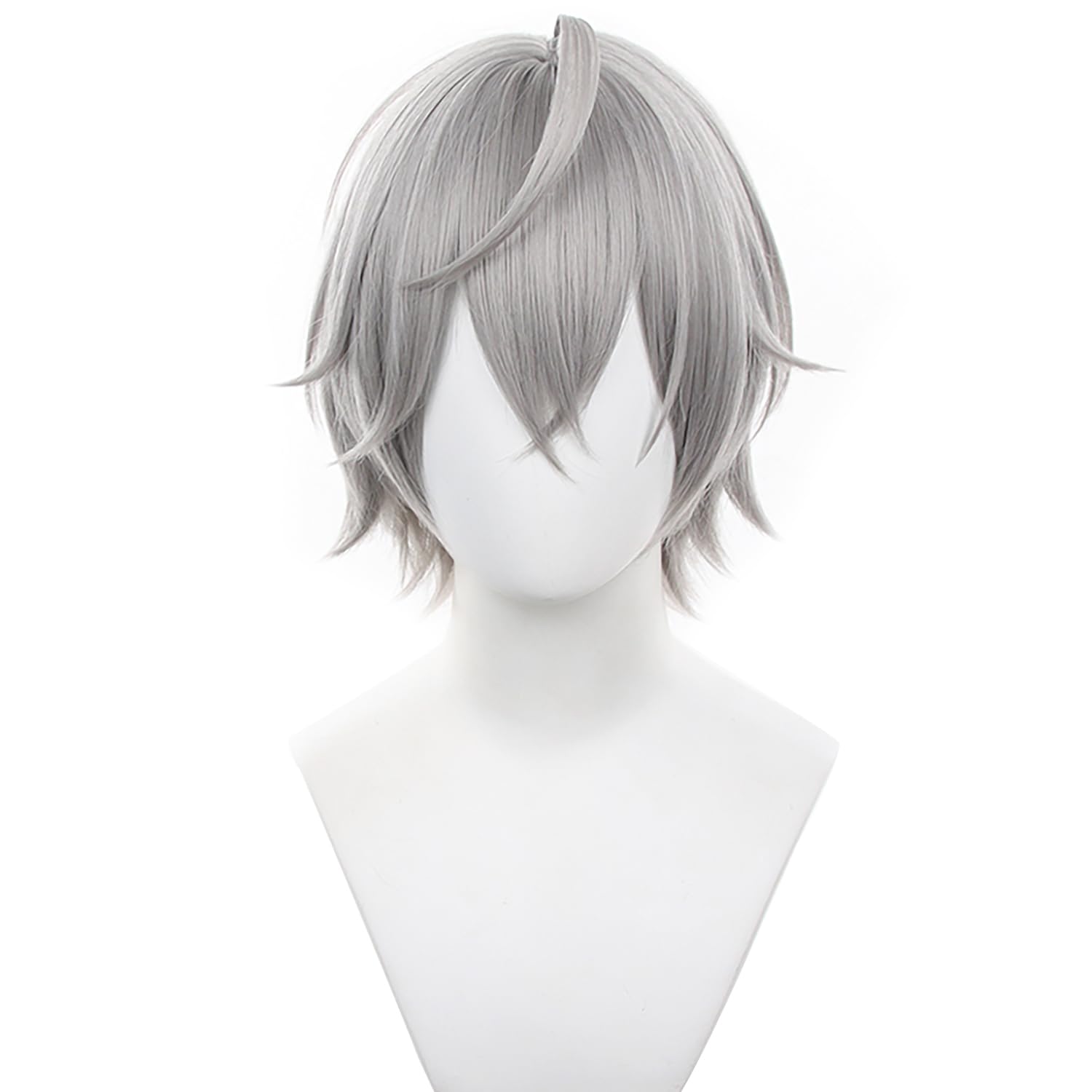 Grey Short Wig for Men with Bangs Heat Resistant Synthetic Straight Costume Hair for Unisex Women Men Halloween Cos Anime Party Replacement Wigs