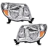 G-PLUS Headlights Assembly, Compatible with 2005 2006 2007 2008 2009 2010 2011 Toyota Tacoma bumper Headlamp, Clear lens Chrome Housing Amber Reflector