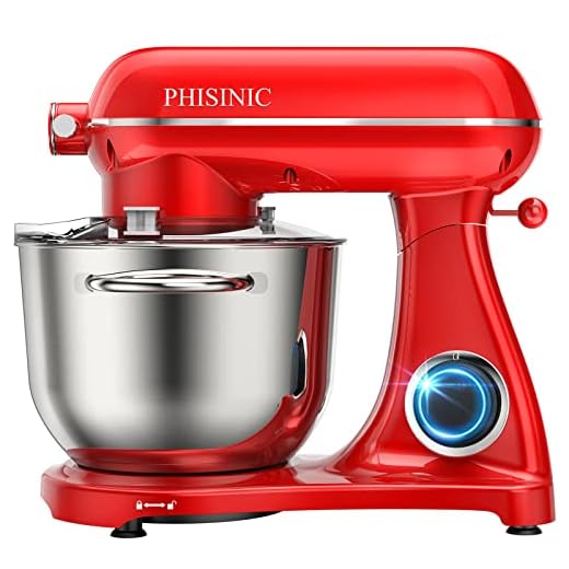 Batidora Amasadora, PHISINIC Amasadora de Pan Repostería, 1800 W 6.5 L Robot de Cocina Multifunción, Potente y Silencioso, Cuerpo Metálico, 6 Velocidades, Amasador, Batidor y Varillas, color Rojo