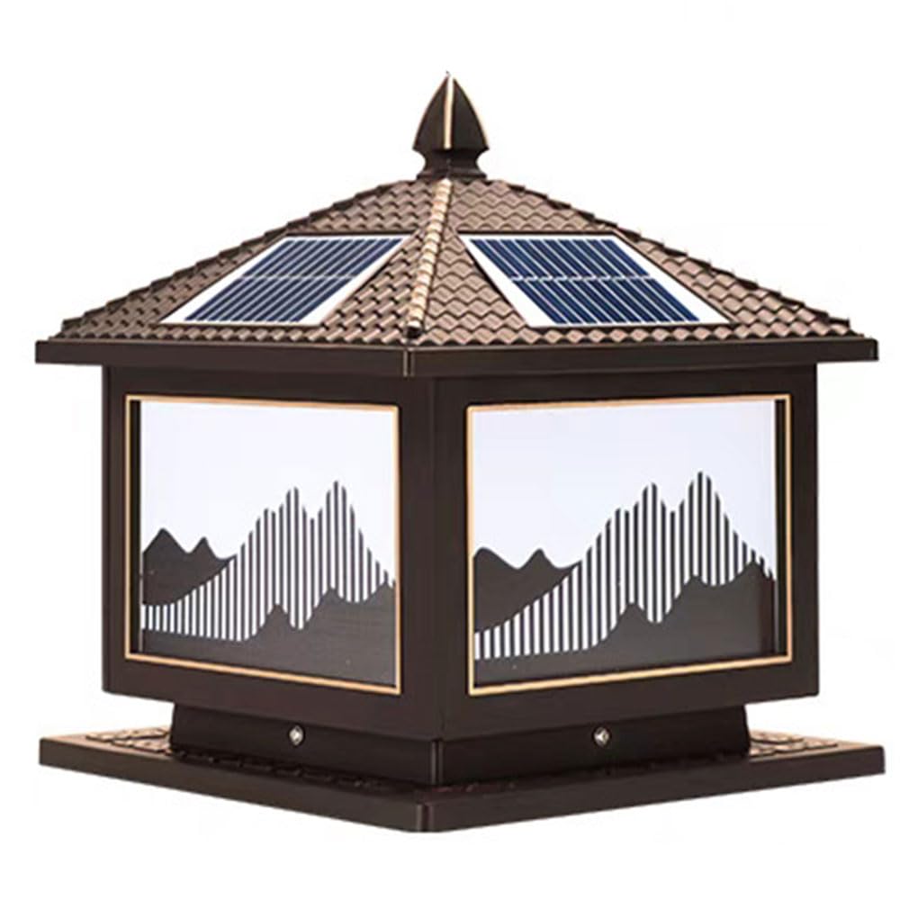 KXEcoLife Outdoor Pillar Vintage Solar Post Lamp Pier Mount Fence Stand Lighting Public Landscape Waterproof IP54, Bollard Lamp, CAMELLI