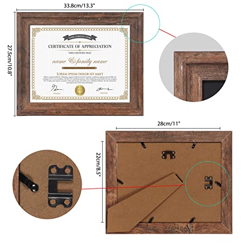 Calenzana Brown 8.5X11 Certificate Document Frame Rustic Distressed Picture Frames With Glass For Wall And Tabletop, Set Of 4 #TOP2
