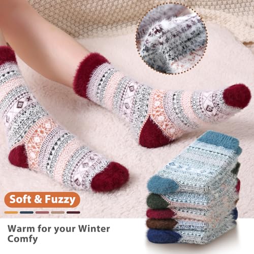 SISOSOCK 5 Pairs Fuzzy Soft Cozy Fluffy Socks for Women, Casual Thick Plush Comfy Sleep Socks, Warm Winter Gifts for Women2