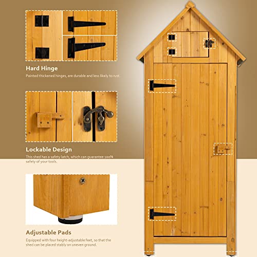 Wooden Garden Tool Storage Cabinet, Fir Wood Garden Storage Shed, Weather Resistant, Easy To Assemble, Storage Sheds Organizer For Home, Yard, Outdoor (Natural) #TOP2