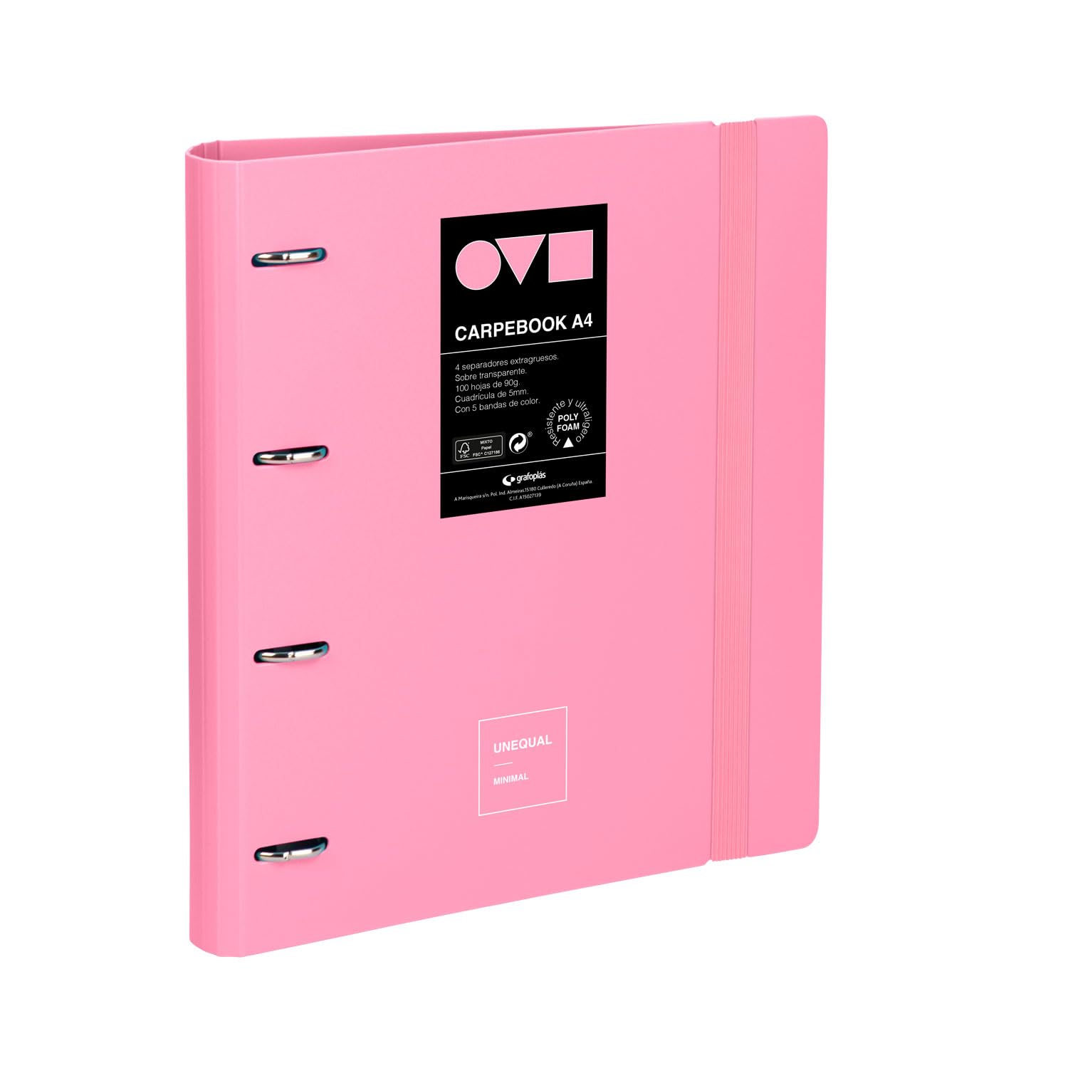 Classeur Bloc A5 4 Anneaux - 150 Feuilles 5 Couleurs, 5 Intercalaires, Fermeture élastique, Côtés Renforcés (vert) - 5