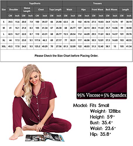 Image of SWOMOG Women Pajama Sets Two-Piece Nightwear Short Sleeve Sleepwear Button Down Pj Lounge Sets with Long Pants