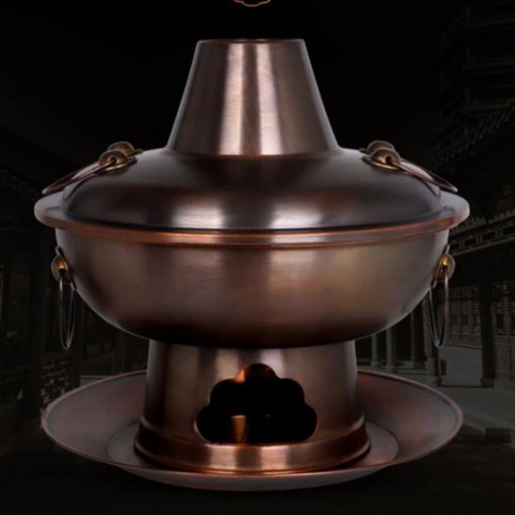 INUUXLG Chinese Beijing Copper Hot Pot Thickened Pure Purple Copper Multi-Person Hot Pot Mongolian Hot Pot Cookware, Suitable for Family Dinner and Camping (Color : One