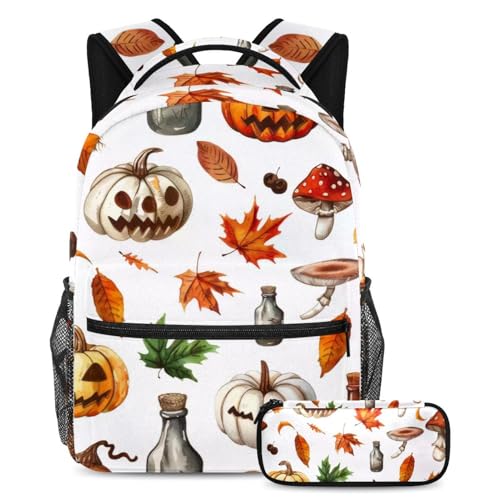 Sac à dos grande capacité motif citrouille avec bretelles rembourrées pour ados