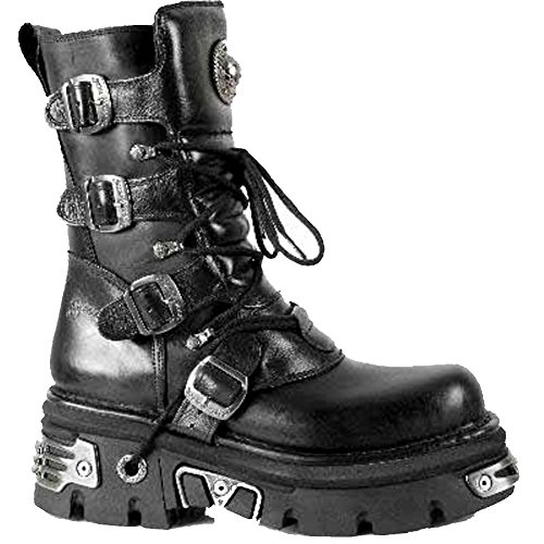 New Rock NEWROCK M.373-S4 Metallic Boots Black Leather Goth Biker Emo Fashion 8