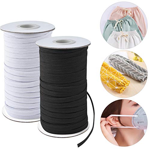 Coopay 160 Yards Length 1/8" Width Elastic Cord Elastic Bands Elastic Rope Heavy Stretch Elastic Spool Knit For Sewing, 2 Rolls, 80 Yards/Roll (Black And White, 1/8 Inch) #TOP4