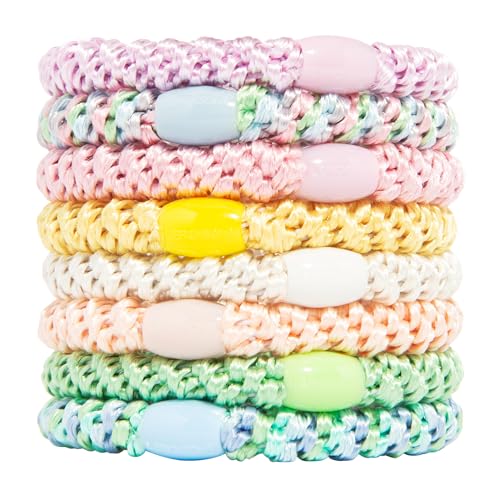 Image of L. Erickson Colorful Hair Ties for Thick Hair, Grab & Go Ponytail Holders, 8 Pack, Taffy, Thick No-Crease Bands with Strong Hold, Damage-Free Design, Sweet Candy Colors