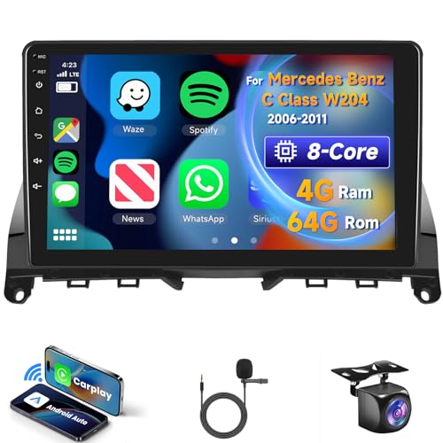 8 CORE 4G+64G Autoradio Android 13 pour Mercedes Benz Classe C W204 S204 2006-2011, Écran Tactile IPS 9 Pouces Autoradio avec Carplay Android Auto sans Fil...