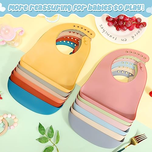 Mepase 12 Pcs Silicone Bibs Waterproof Silicone Baby Bibs Soft Adjustable Baby Feeding Unisex Baby Eating Supplies(Fresh Color) - Thumbnail 4