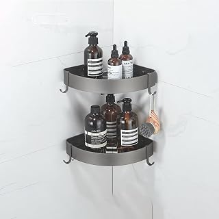 Adhesive Corner Shelf Bathroom Shower Caddy Organizer,for Kitchen Toilet No Drilling 2 Tier Bathroom Corner Shelves Shower Caddies,B