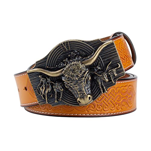 Ceinture cuir homme boucle taureau relief finitions soignées
