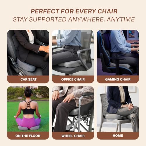 Image of Orthopedic Memory Foam Coccyx Seat Cushion for Tailbone Pain Relief | Hip & Back Support | Sciatica & Piles Relief | Non-Slip Bottom | Office /Home Chair & Car | Grey Mesh Cover | 2 Year Warranty