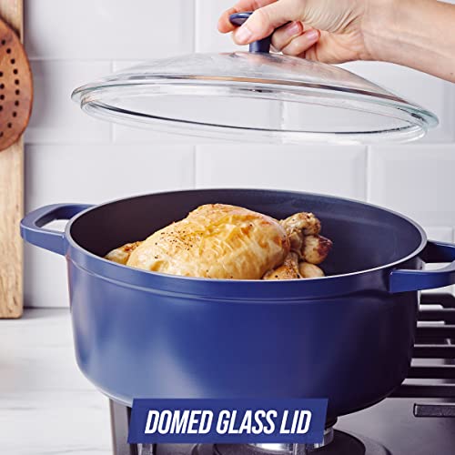 Blue Diamond Cookware Diamond Infused Ceramic Nonstick, 4.5QT Dutch Oven with Glass Lid, Lightweight Design, PFAS-Free, Dishwasher Safe, Blue