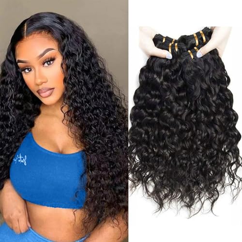Water Wave Human Hair Bundles 8 10 12 Inch, Curly Bundles Human Hair Wet and Wavy, Short Soft Brazilian Weave Extensions for Black Women, 285g-300g